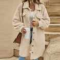 thumbnail image 1 of gbyLJF Womens Fuzzy Cardigan Solid Color Single-breasted Lapel Jackets Mid-length Open Front Double-sided Fleece Coat Outwear, 1 of 9