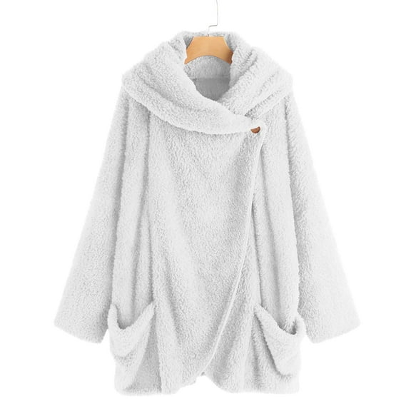 gbyLJF Womens Fuzzy Sweaters Jackets Solid Color Long Sleeve Fleece Hooded Cardigan Winter Warm Sweatshirt Coats with Pockets