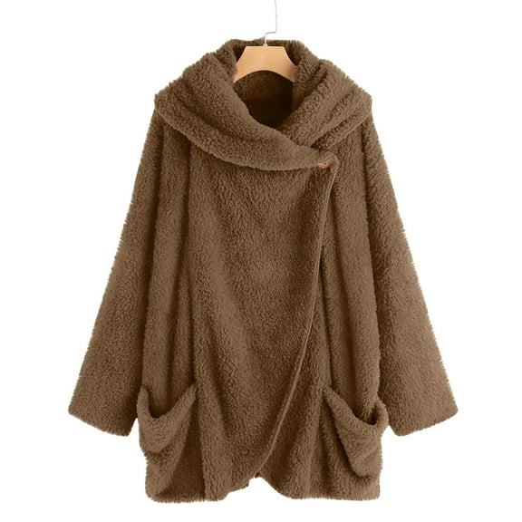 gbyLJF Womens Fuzzy Sweaters Jackets Solid Color Long Sleeve Fleece Hooded Cardigan Winter Warm Sweatshirt Coats with Pockets
