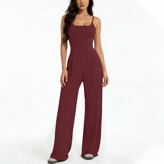 gbyLJF Womens Halter Wide Leg Jumpsuit Sleeveless Slim Fit Casual Long Rompers Summer Solid Color One-piece Trousers