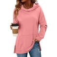 thumbnail image 1 of gbyLJF Womens Hoodie Long Sleeve Solid Color Round Neck Pullover Tops Casual Loose Side-slit Sweatshirt with Pockets, 1 of 9
