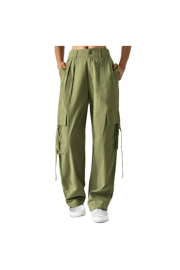 Womens Jeans Cargo Pants Baggy Cargo Sweatpants High Waist Button Down Hiking Military Parachute Pants Green XXL