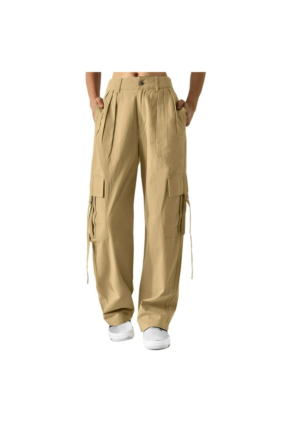 Womens Jeans Cargo Pants Baggy Cargo Sweatpants High Waist Button Down Hiking Military Parachute Pants Khaki XXL