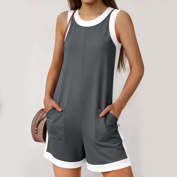 gbyLJF Womens Jumpsuit Casual Wide Leg Sleeveless Jumpsuits Solid Color Cropped Rompers Loose Fit Overalls with Pockets