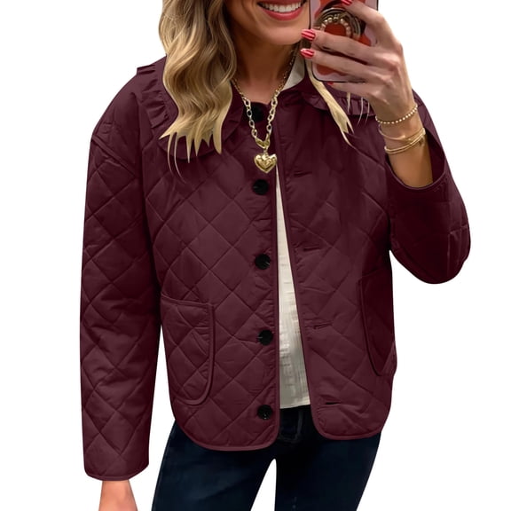 gbyLJF Womens Lightweight Down Jacket Long Sleeve Button Down Puffer Coats Casual Solid Color Warm Lapel Jacket with Pockets