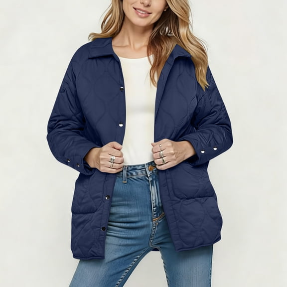 gbyLJF Womens Lightweight Down Jacket Long Sleeve Button Down Puffer Coats Fall/Winter Solid Color Warm Lapel Jacket with Pockets