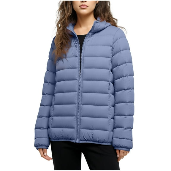 gbyLJF Womens Lightweight Hooded Down Jackets Solid Color Long Sleeve Quilted Puffer Coats Casual Full Zip Blouse with Pockets Winter Outwear