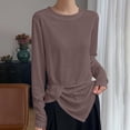 thumbnail image 1 of gbyLJF Womens Lightweight Long Sleeve Shirts Loose Comfy Crewneck Tops Casual Basic Fall T-Shirts, 1 of 5