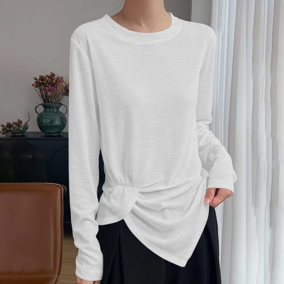 gbyLJF Womens Lightweight Long Sleeve Shirts Loose Comfy Crewneck Tops Casual Basic Fall T-Shirts