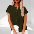 thumbnail image 1 of gbyLJF Womens Linen Short Sleeve Tops Solid Color Round Neck Open Front Blouses Lightweight Button Down Summer Shirts, 1 of 7