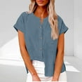 thumbnail image 1 of gbyLJF Womens Linen Short Sleeve Tops Solid Color Round Neck Open Front Blouses Lightweight Button Down Summer Shirts, 1 of 6