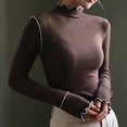 thumbnail image 1 of gbyLJF Womens Long Sleeve Shirts Fall Fashion Slim Fit Semi-high Neck Blouse Winter Thermal Underwear Tops, 1 of 7