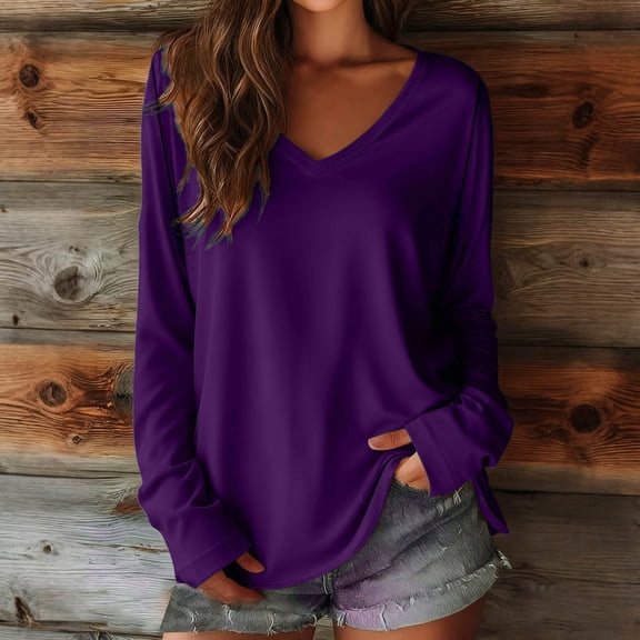 gbyLJF Womens Long Sleeve T Shirts Lightweight V Neck Basic Tees Casual Breathable Fall Tops