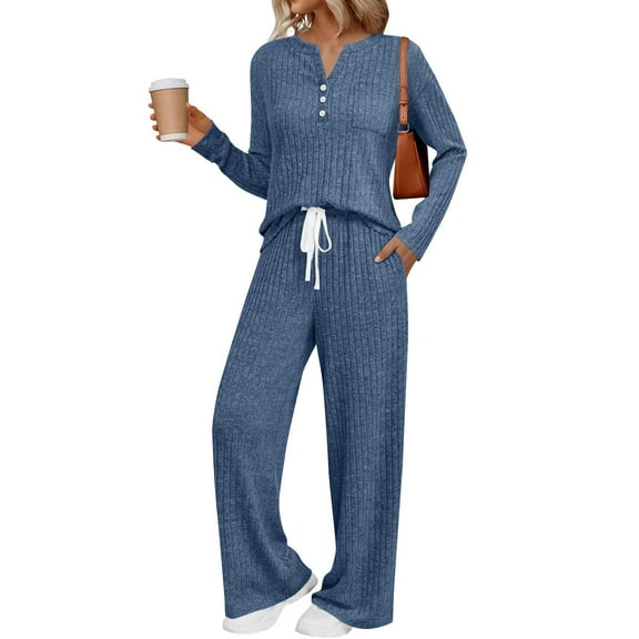 gbyLJF Womens Loungewear Set Long Sleeve Pullover Shirt and Drawstring Long Pants Kinnted Sets 2 Piece Soft Comfortable Sets