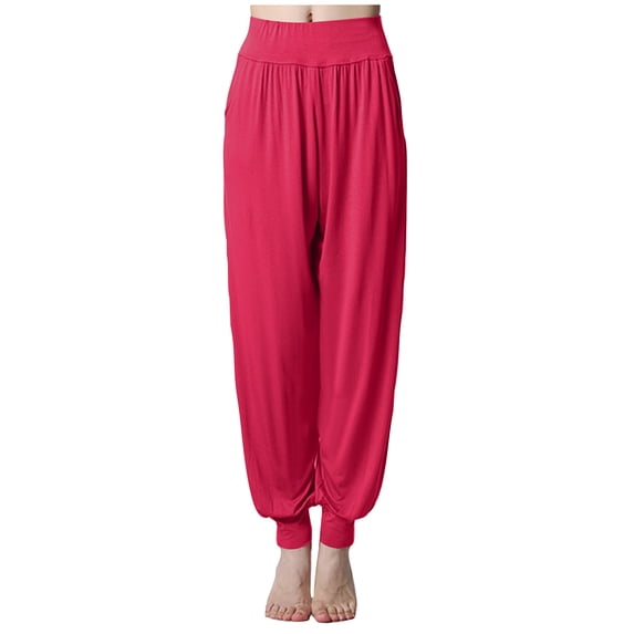 gbyLJF Womens Modal Cotton Soft Yoga Sports Dance Harem Pants Elastic Waist Lightweight Comfy Workout Yoga Pants Wine XXL