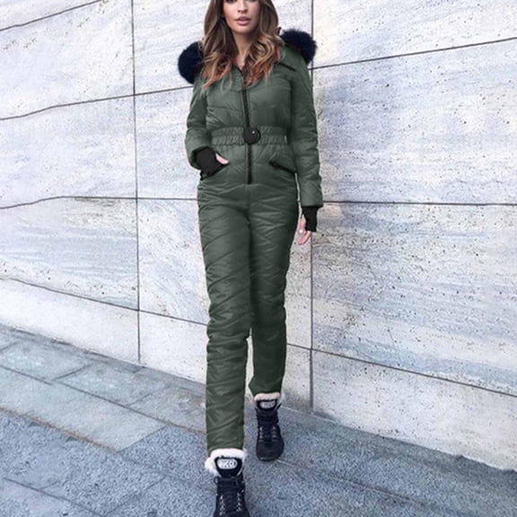 gbyLJF Womens Onesie Ski Suit Winter Outdoor Sports Waterproof Snowsuit Thickened Cotton-padded Zip Up Jumpsuits Jacket