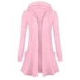 thumbnail image 1 of gbyLJF Womens Open Front Cardigan Winter Solid Color Long Sleeve Hooded Jacket Lightweight Zip Up Long Tunic Sweatshirt, 1 of 5