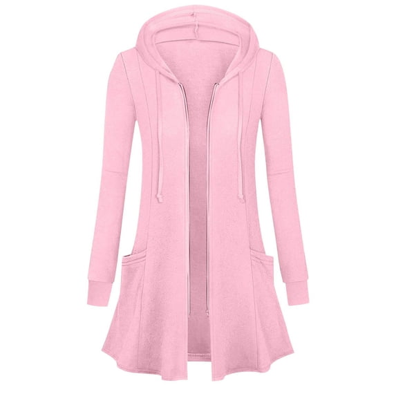 gbyLJF Womens Open Front Cardigan Winter Solid Color Long Sleeve Hooded Jacket Lightweight Zip Up Long Tunic Sweatshirt