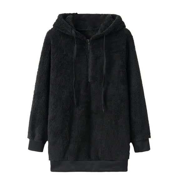 gbyLJF Womens Oversized Hoodies Half Zip Sherpa Sweatshirts Fuzzy Fleece Pullover Fluffy Outerwear With Pockets Black 3XL