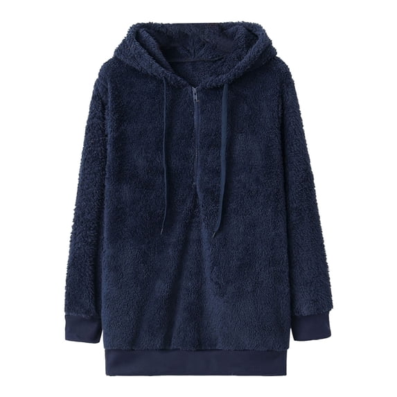 gbyLJF Womens Oversized Hoodies Half Zip Sherpa Sweatshirts Fuzzy Fleece Pullover Fluffy Outerwear With Pockets Blue 4XL