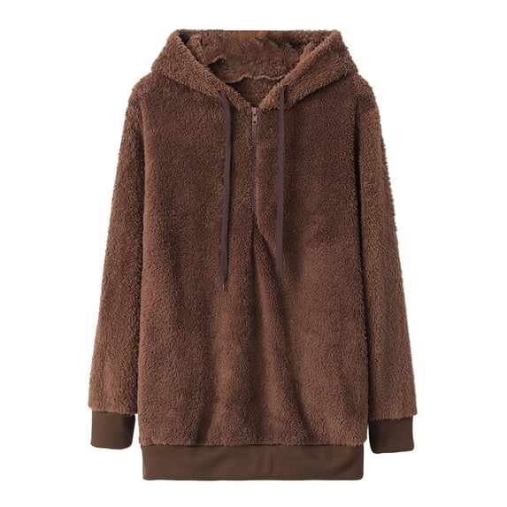 gbyLJF Womens Oversized Hoodies Half Zip Sherpa Sweatshirts Fuzzy Fleece Pullover Fluffy Outerwear With Pockets Brown 4XL