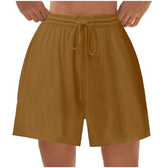 gbyLJF Womens Plus Size Shorts High Waist Drawstring Athletic Shorts Solid Color Soft Lightweight Workout Shorts Coffee L