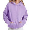 thumbnail image 1 of gbyLJF Womens Round Neck Hoodie Fashion Casual Hooded Solid Color Sweatshirt Autumn and Winter Long Sleeve Tops with Pocket Oversized Hoodies, 1 of 6