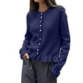 thumbnail image 1 of gbyLJF Womens Ruffer Sweater Cardigan Button Down Long Sleeve Crew Neck Cropped Knitted Tops Blue, 1 of 6