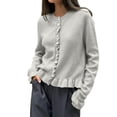 thumbnail image 1 of gbyLJF Womens Ruffer Sweater Cardigan Button Down Long Sleeve Crew Neck Cropped Knitted Tops Gray, 1 of 6