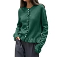 thumbnail image 1 of gbyLJF Womens Ruffer Sweater Cardigan Button Down Long Sleeve Crew Neck Cropped Knitted Tops Green, 1 of 6