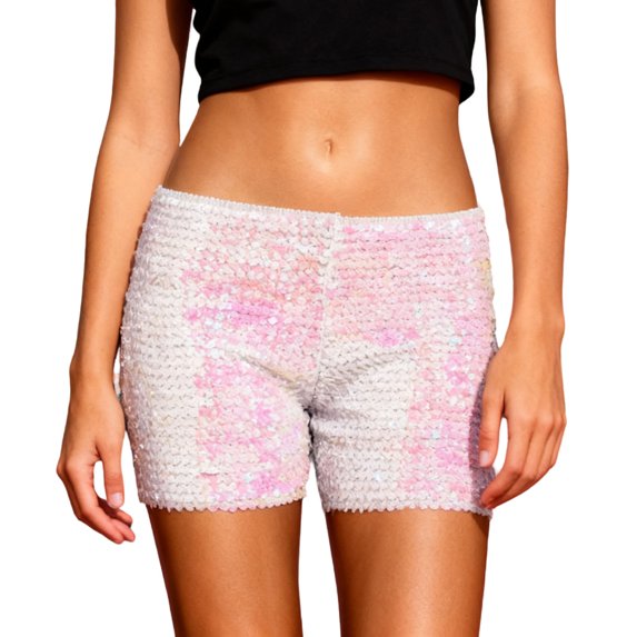 gbyLJF Womens Shiny Sequin Shorts Glitter Solid Color Low Waisted Shorts Slim Fit Shorts Christmas Pants Evening Party Clubwear