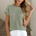 thumbnail image 1 of gbyLJF Womens Short Sleeve Sweater Loose Fit Round Neck Striped Knit Sweater Spring Summer 2026 Clothes, 1 of 5