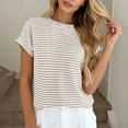 thumbnail image 1 of gbyLJF Womens Short Sleeve Sweater Loose Fit Round Neck Striped Knit Sweater Spring Summer 2026 Clothes, 1 of 5