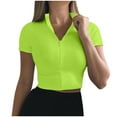 thumbnail image 1 of gbyLJF Womens Short Tops Half Zipper Stand Up Collar T-shirts Slim Fit Solid Color Short Sleeve Shirts Tunic Top, 1 of 7