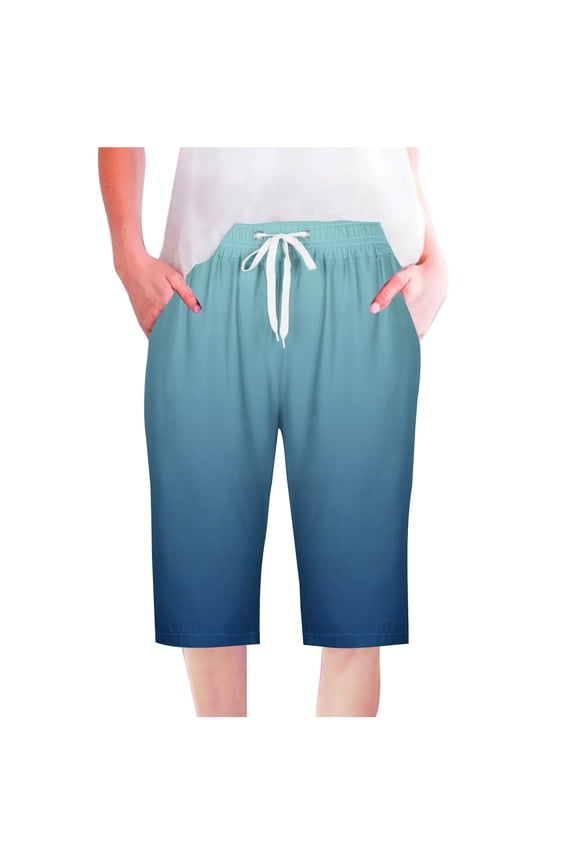 Womens Shorts 2024 Summer Soft Lightweight Cotton Linen Shorts Drawstring Elastic Waist Straight Leg Shorts A01_Blue M