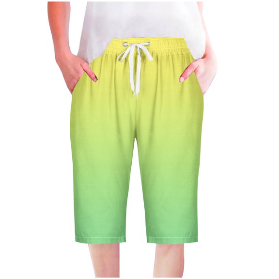 gbyLJF Womens Shorts 2024 Summer Soft Lightweight Cotton Linen Shorts Drawstring Elastic Waist Straight Leg Shorts A01_Green XXL