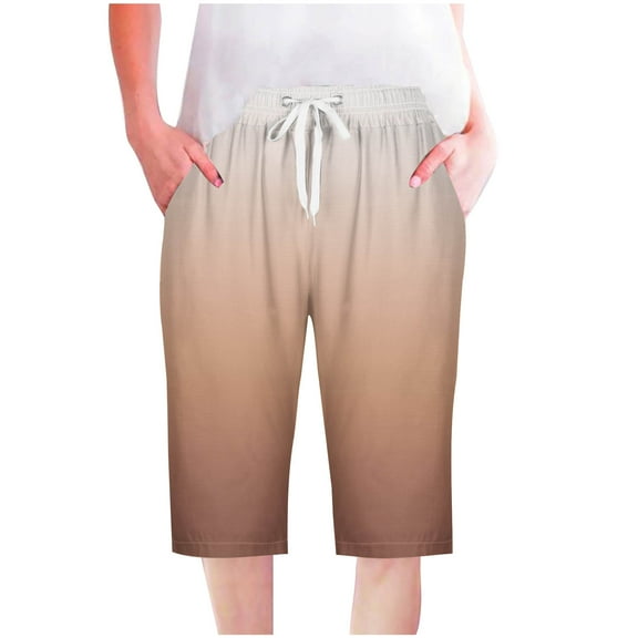 gbyLJF Womens Shorts 2024 Summer Soft Lightweight Cotton Linen Shorts Drawstring Elastic Waist Straight Leg Shorts A02_Coffee XXL