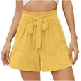 thumbnail image 1 of gbyLJF Womens Shorts Dressy Casual Summer Elastic High Waist Flowy Ruffle Shorts Baggy Wide Leg Shorts with Belt Lace Up, 1 of 6