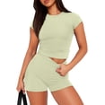 thumbnail image 1 of gbyLJF Womens Shorts Sets 2 Piece Workout Outfits Short Sleeve Tops Short Leggings for Yoga Running Gym, 1 of 9