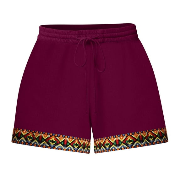 gbyLJF Womens Shorts Summer Drawstring Elastic Waist Floral Lace Trim Shorts Loose Fit Comfy Casualwear Shorts Wine M