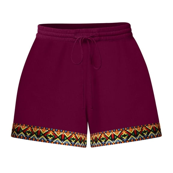 gbyLJF Womens Shorts Summer Drawstring Elastic Waist Floral Lace Trim Shorts Loose Fit Comfy Casualwear Shorts Wine S