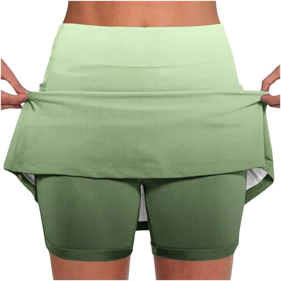 gbyLJF Womens Skorts High Waisted Tummy Hide Athletic Tennis Golf Skirts with Shorts Pockets Biker Shorts Green XL
