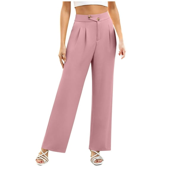 gbyLJF Womens Straight Leg Dress Pants Fashion 2024 High Waist Work Business Casual Pants Ladies Button Up Office Trousers