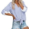 thumbnail image 1 of gbyLJF Womens Striped Shirts 2024 Fall Trendy Button Down V Neck Blouses Business Casual Long Sleeve Tunic Tops Blue L, 1 of 7
