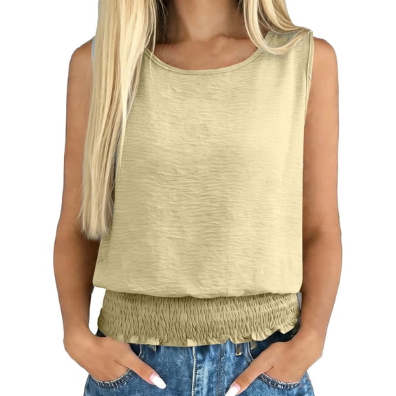gbyLJF Womens Summer T Shirts Solid Color Elegant Sleeveless Crewneck Tank Top Vacation Casual Loose Fit Tuinc Top