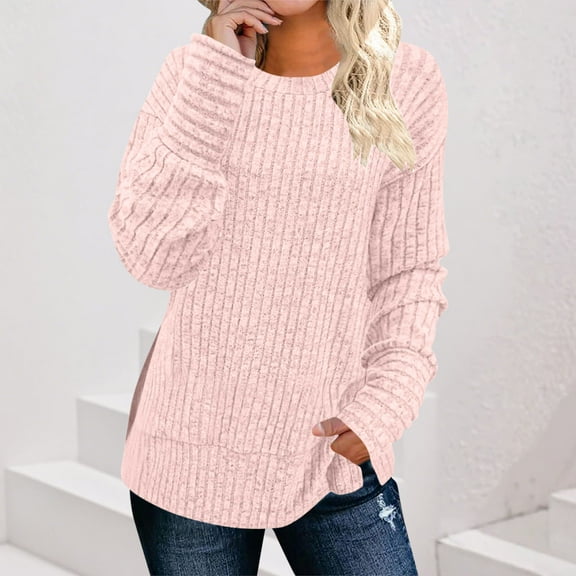 gbyLJF Womens Sweaters Casual Solid Color Long Sleeve Pullover Tops Fall fashion Crew Neck Basic T-Shirts
