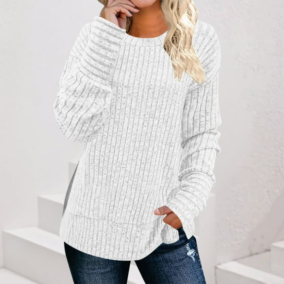 gbyLJF Womens Sweaters Casual Solid Color Long Sleeve Pullover Tops Fall fashion Crew Neck Basic T-Shirts