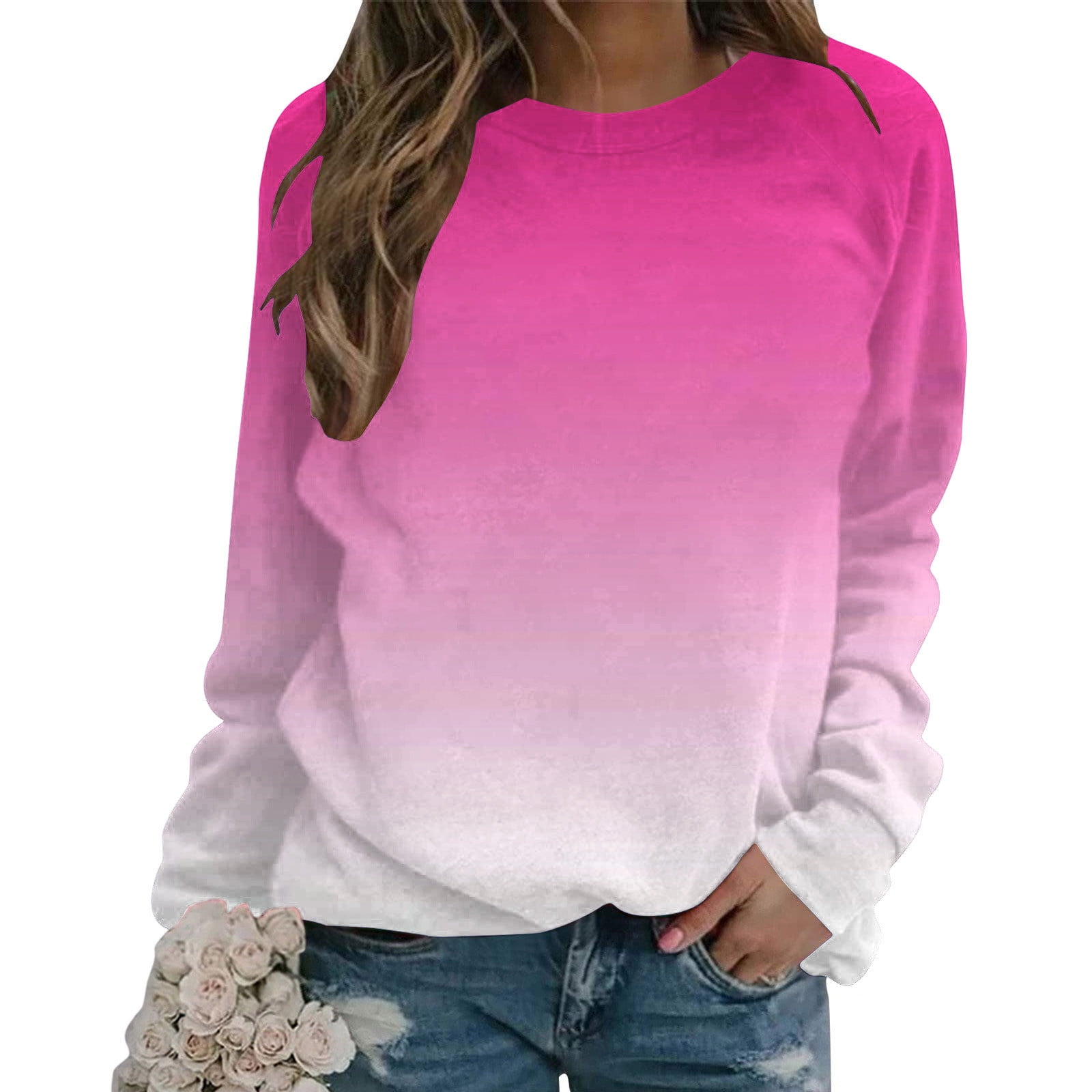 gbyLJF Womens Sweatshirt Fall Ombre Tie Dye Crewneck Sweatshirt