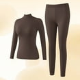 thumbnail image 1 of gbyLJF Womens Thermal Underwear Set Turtleneck Tops with Chest Pads and Long Johns 2 Piece Solid Color Cold Weather Shirts Leggings, 1 of 5