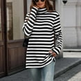 thumbnail image 1 of gbyLJF Womens Turtleneck Long Sleeve Tops Striped Printed Base Layer Shirts Fall Winter Casual Basic Pullover T-Shirts, 1 of 6